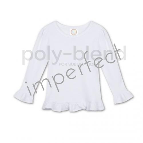 IMPERFECT *Sublimation Blanks* Blank Girl's Long Sleeve Ruffle Tee Shirt - Poly Blend